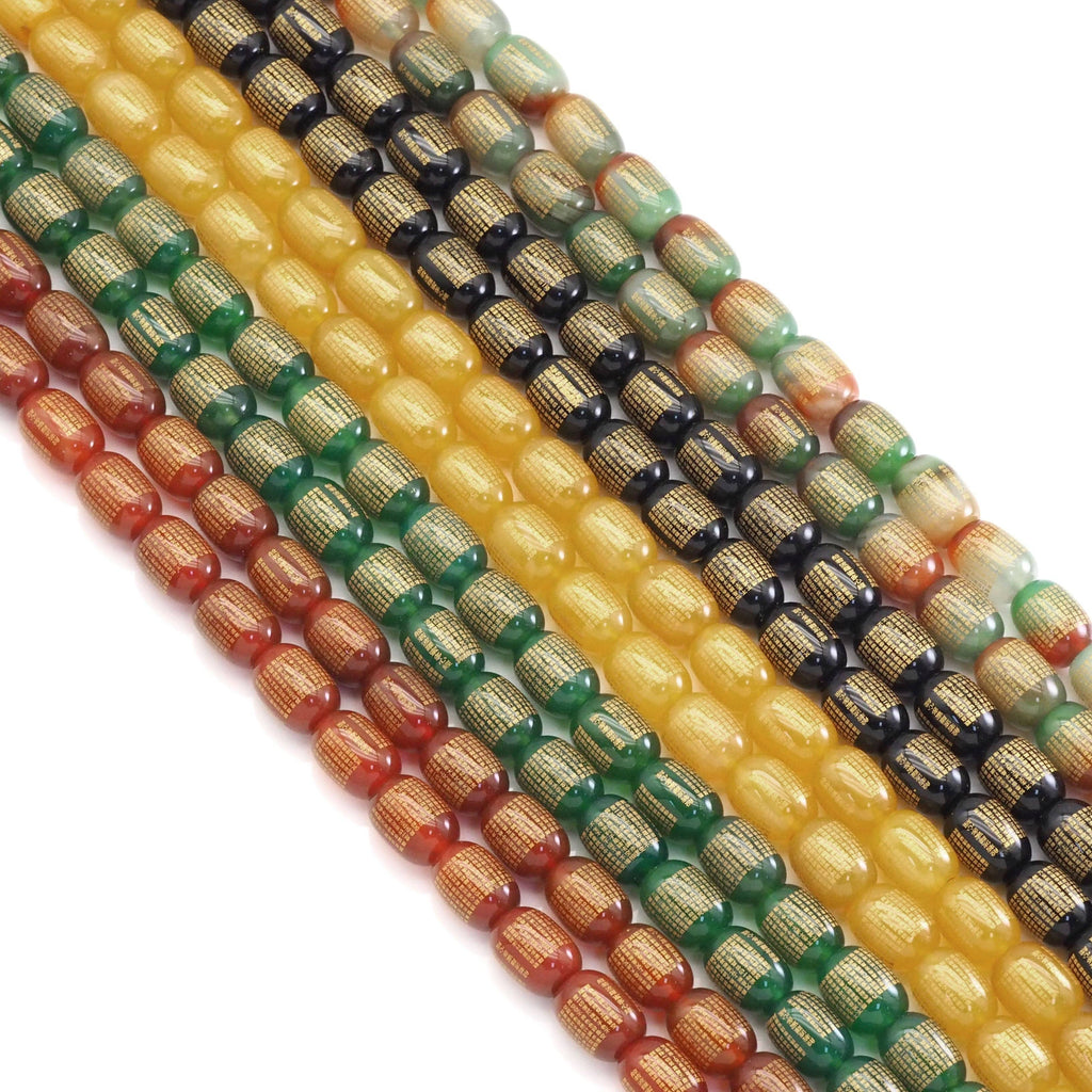 Barrel Agate Beads with Golden Lines, Sku# U1747