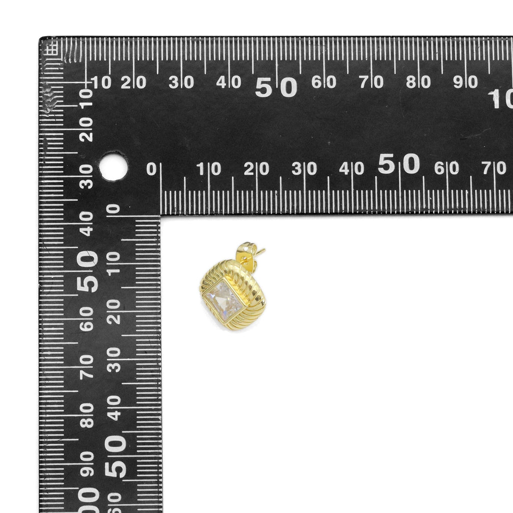 Gold Rhombus Diamond Clear CZ Stud Earrings, Sku#Y934