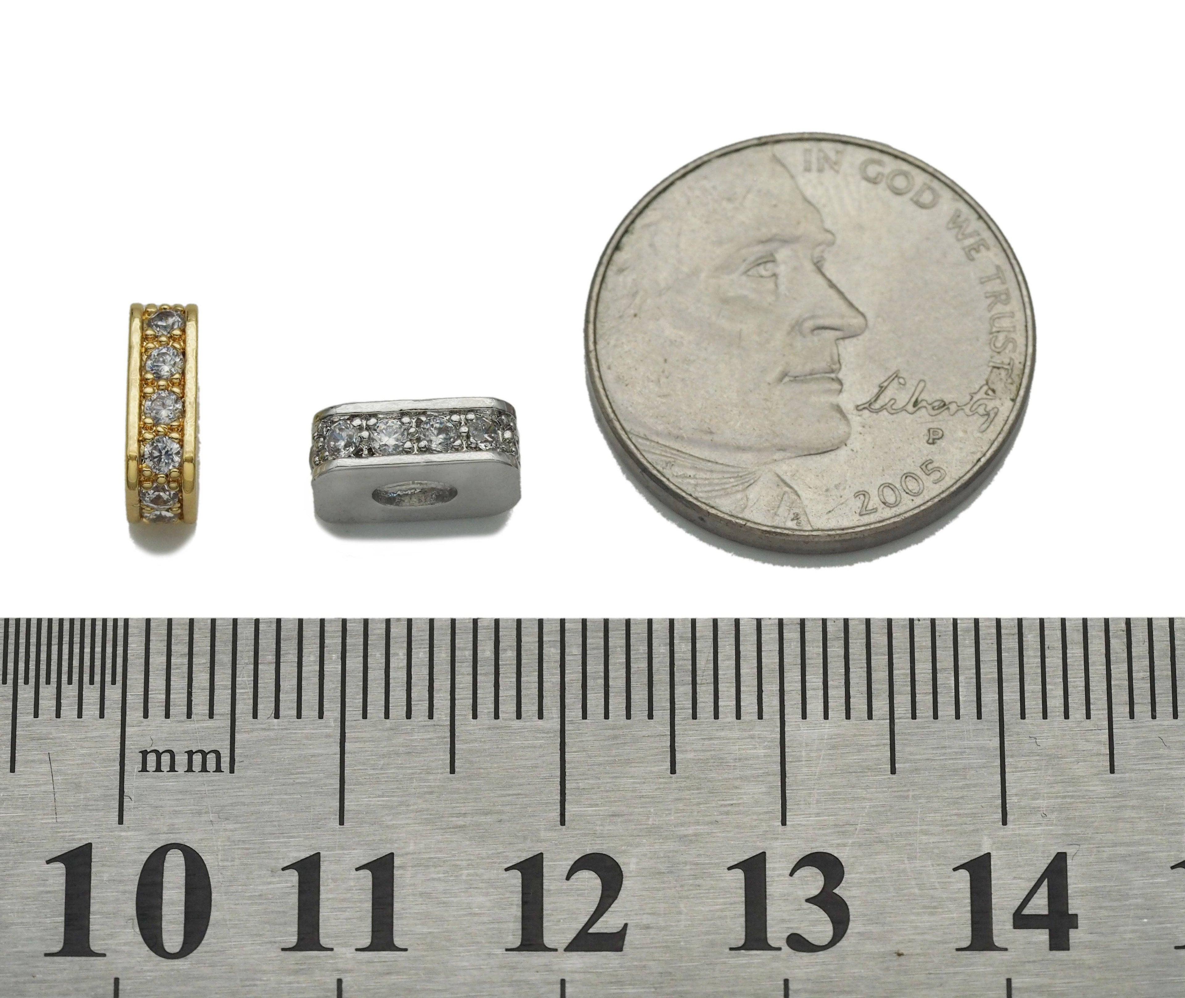 CZ Gold Silver Rectangle Spacer Large Hole Beads, Sku#Z1468