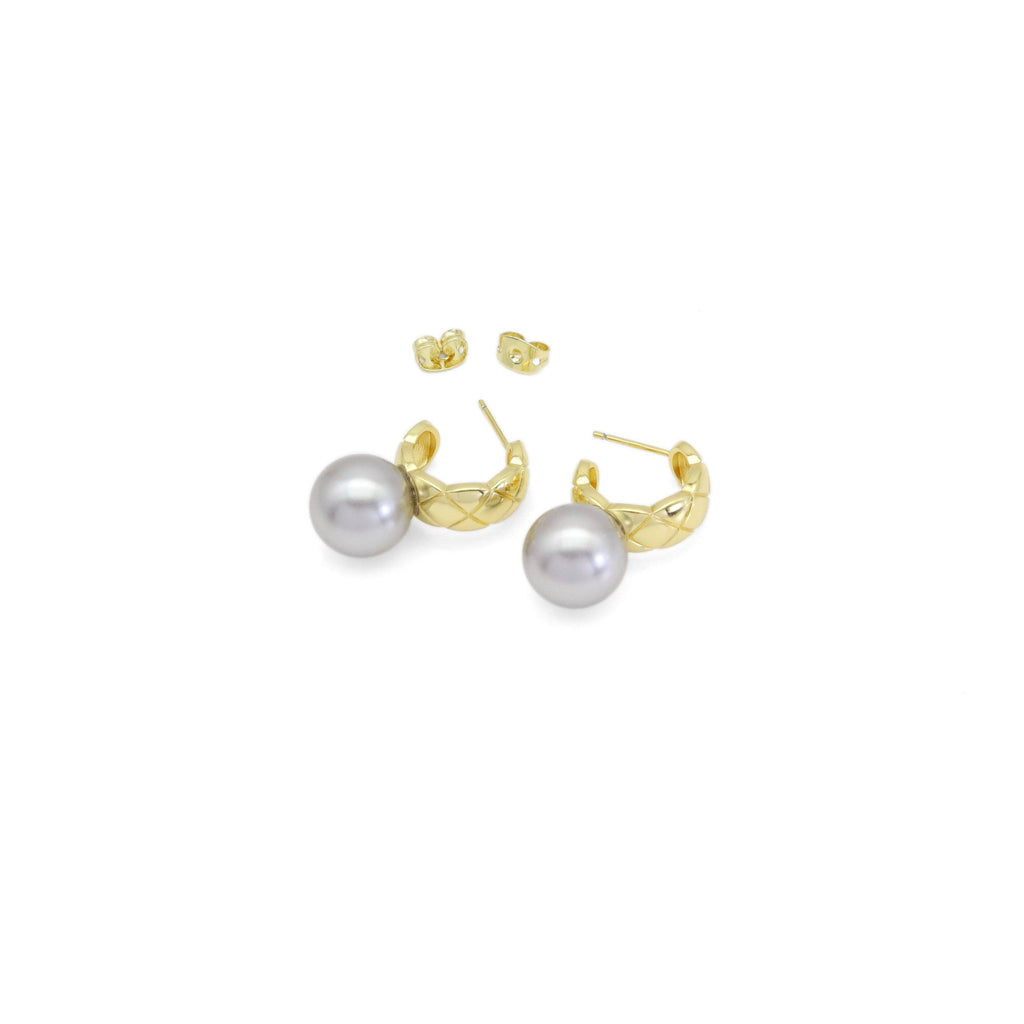 Chunky White Grey Pearl Stud Earrings, Sku#ZX189