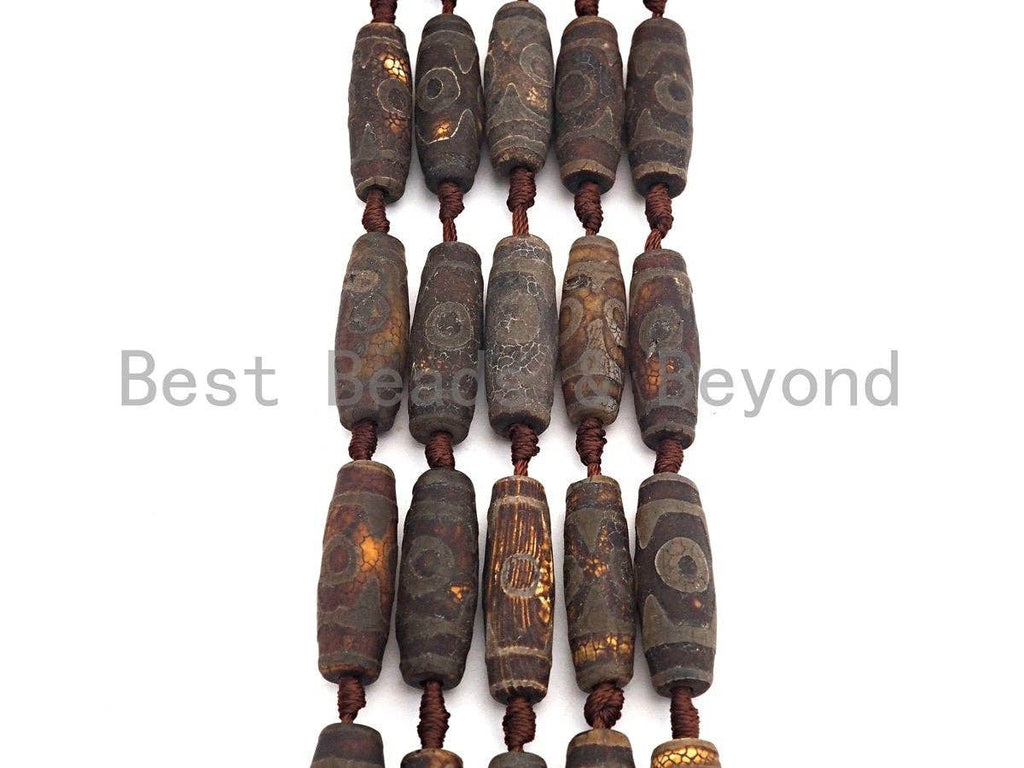 1pc/10pcs Natural Tibetan Agate Beads, Ancient Dark Brown Tibetan Long Oval Shape Beads, Dzi Eye Agate Beads, 12x30mm, sku#U538