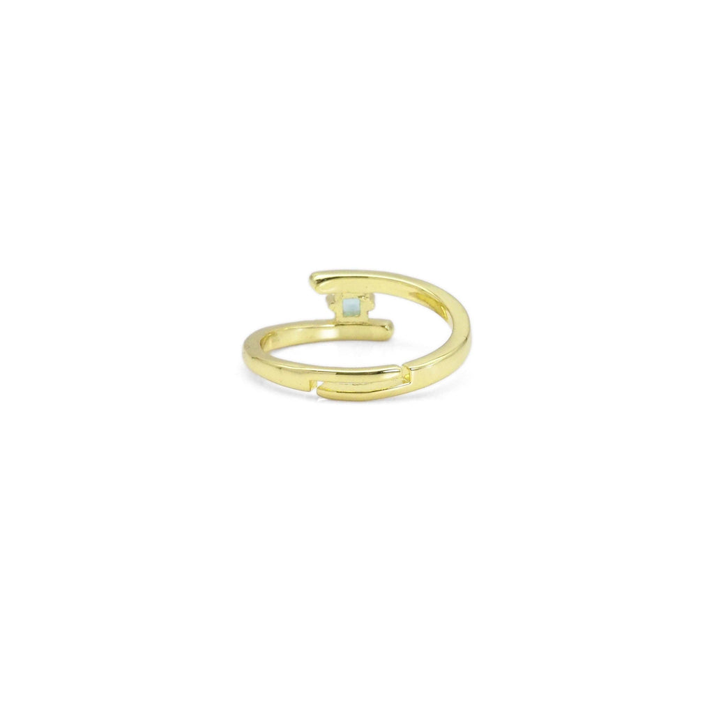 Gold Aqua Green Blue CZ  Thin Line Adjustable Ring, Sku#LD486
