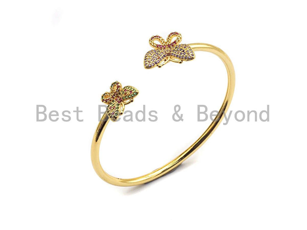 Coloful CZ Butterfly Open Cuff Bracelet, Sku#X75