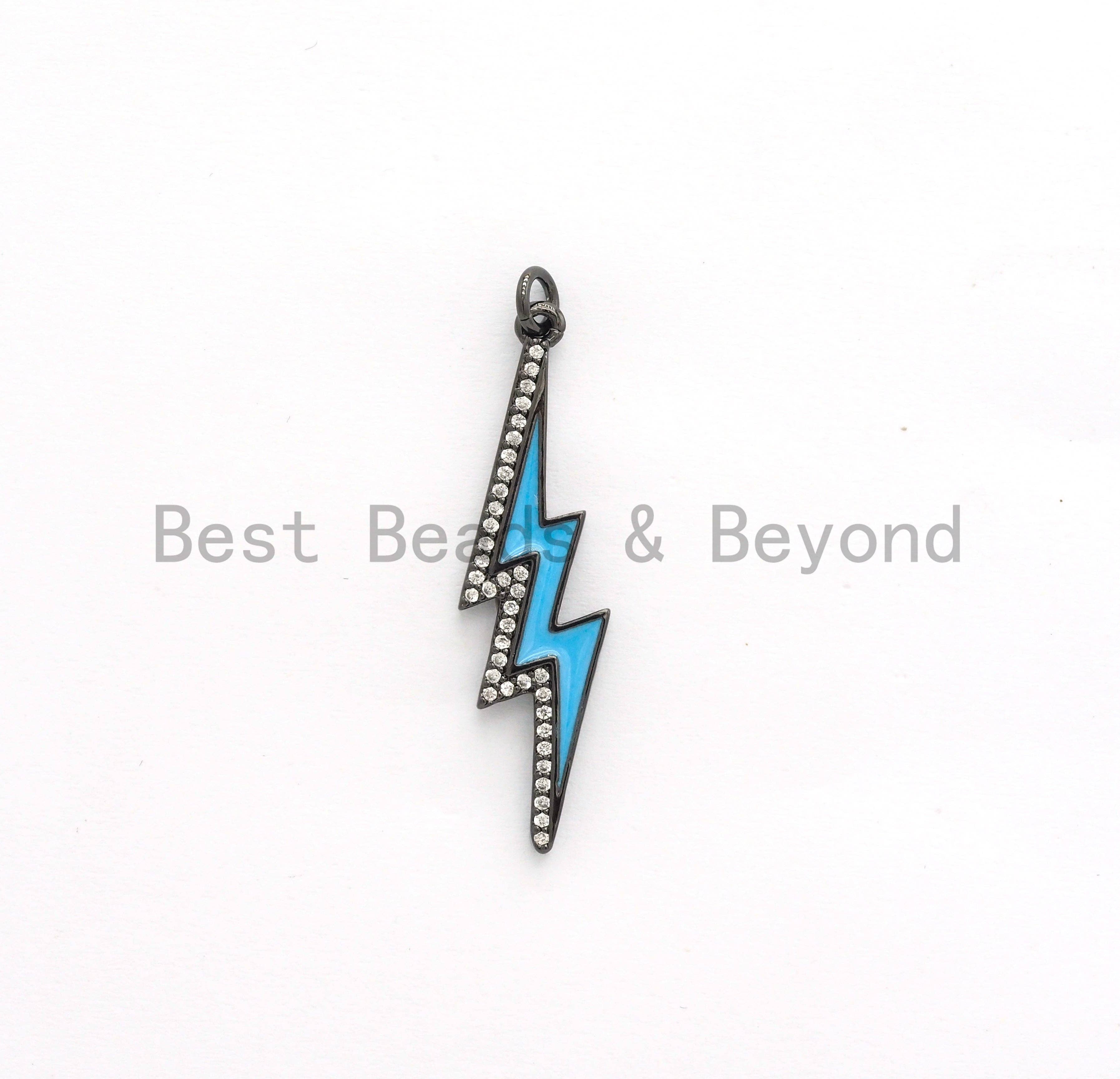 CZ Enamel Thunder Lightning Bolt Charm, Enamel CZ Pave lightning Sign Pendant, Pave Lightning Bolt Charm,  11x39mm, sku#F604