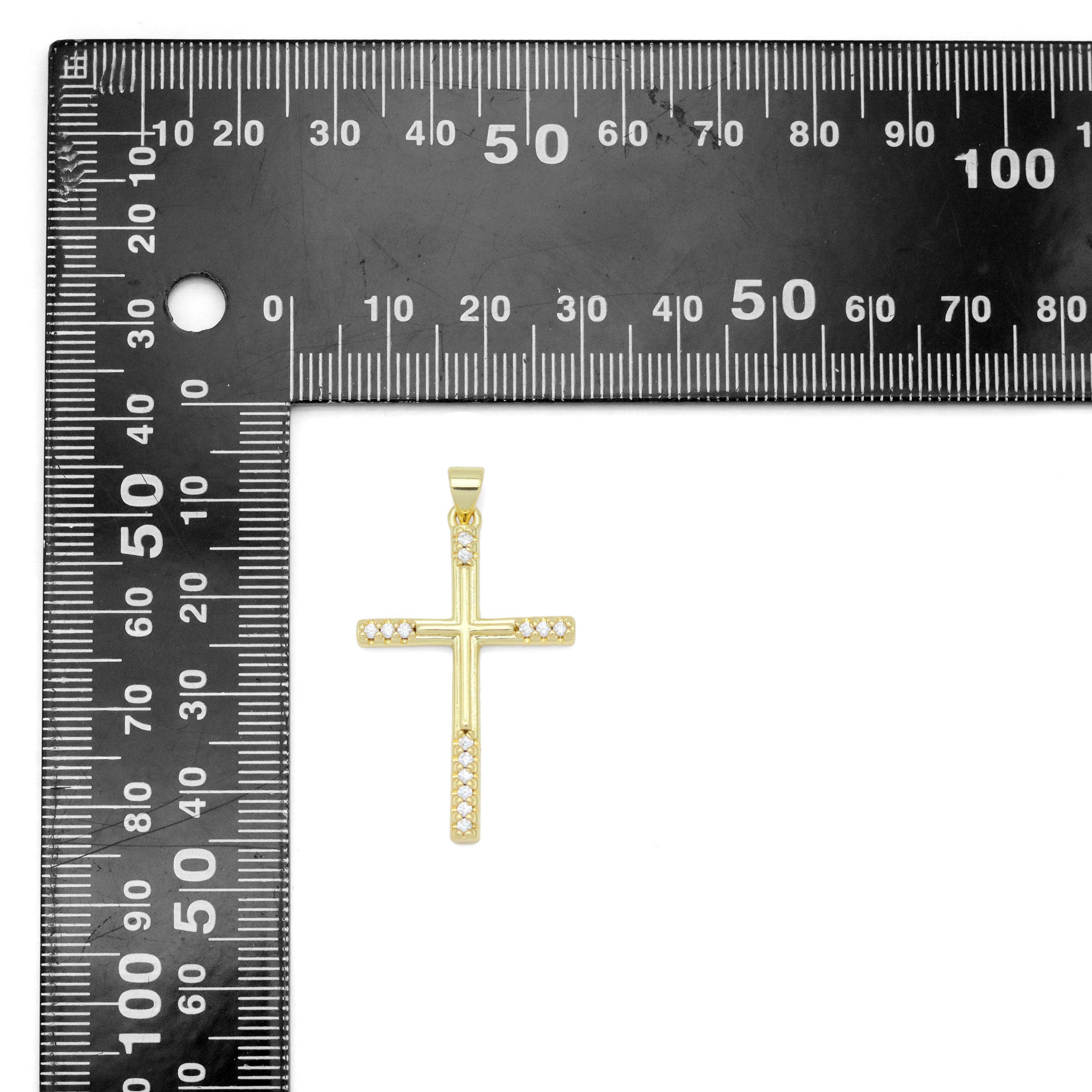 Gold Silver Clear CZ Cross Charm Pendant, Sku#LD636