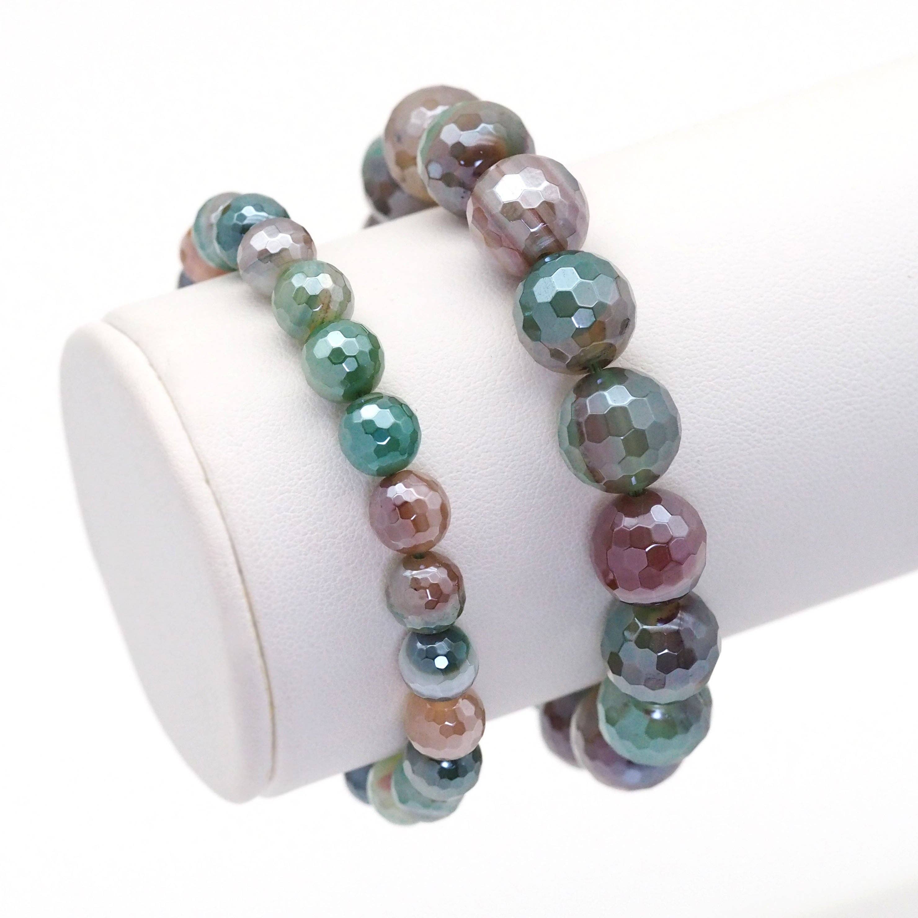 Mystic Brown Green Banded Agate Stretchy Bracelet, 8mm/10mm/12mm, SKU#EF401