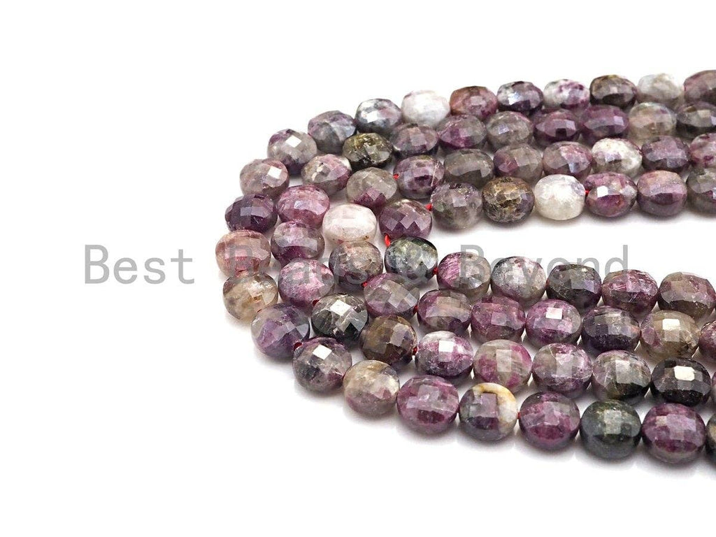 High Quality Natural Checkerboard Cut Tourmaline Coin Shape beads, 6mm/8mm Turble Shell Cut Pink Tourmaline Beads, 16" Full strand, sku#UA52