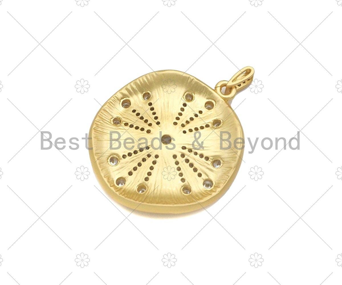 Big CZ Micro Pave Flower On Round Shape Pendant/Charm,Cubic Zirconia Medallion Charm, Necklace Bracelet Charm Pendant,29x33mm, Sku#Y409