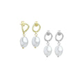 Gold Silver Oval Link Pearl Pendant Hoop Earrings, Sku#A324