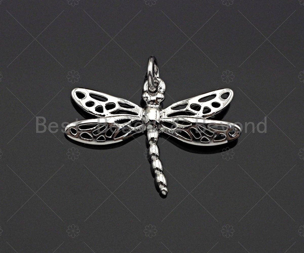 CZ Micro Pave Dragonfly Shape Pendant/Charm,Dragonfly  Cubic Zirconia Pendant, Silver/Gold Tone,24x17mm,Sku#L316