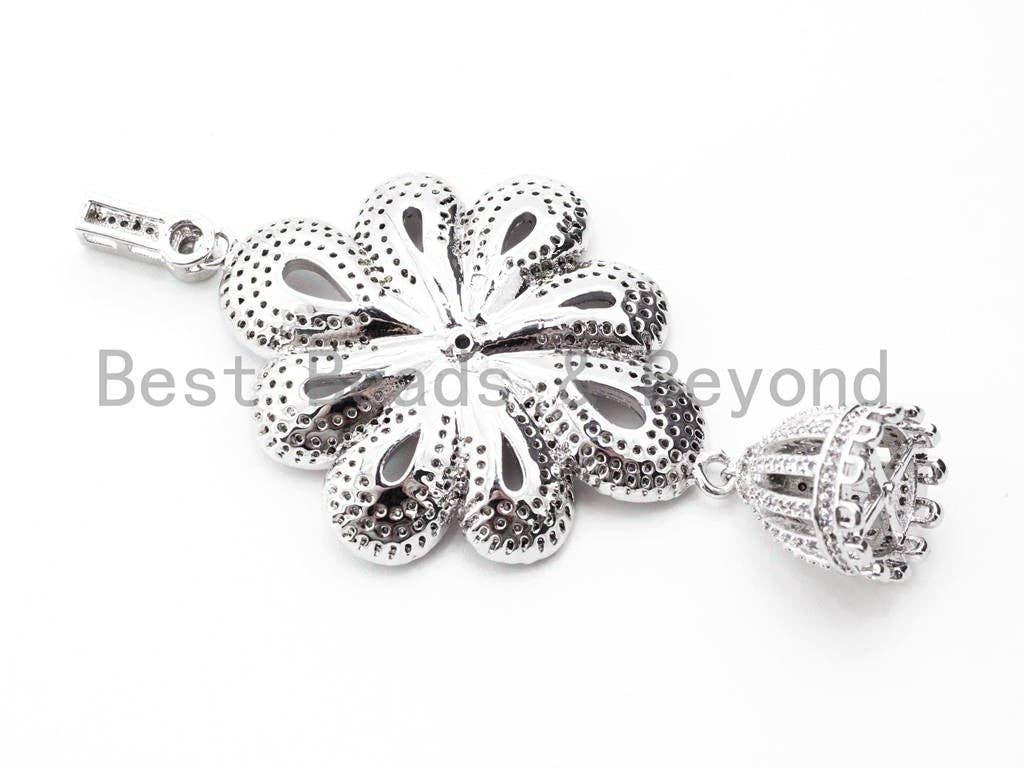 CZ Micro Pave Large Flower Pendant, sku#L182