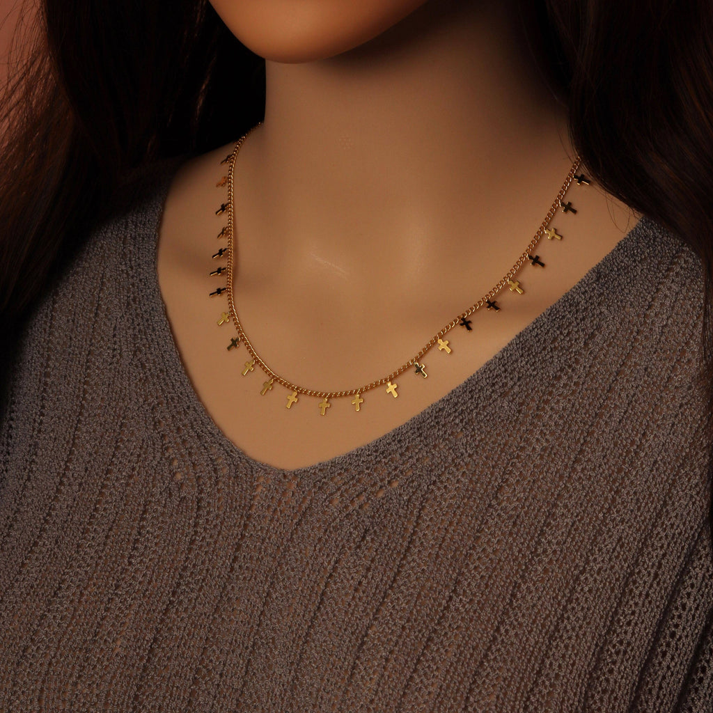Thin cuban Dangle Cross chain by yard/necklace, sku#HX20
