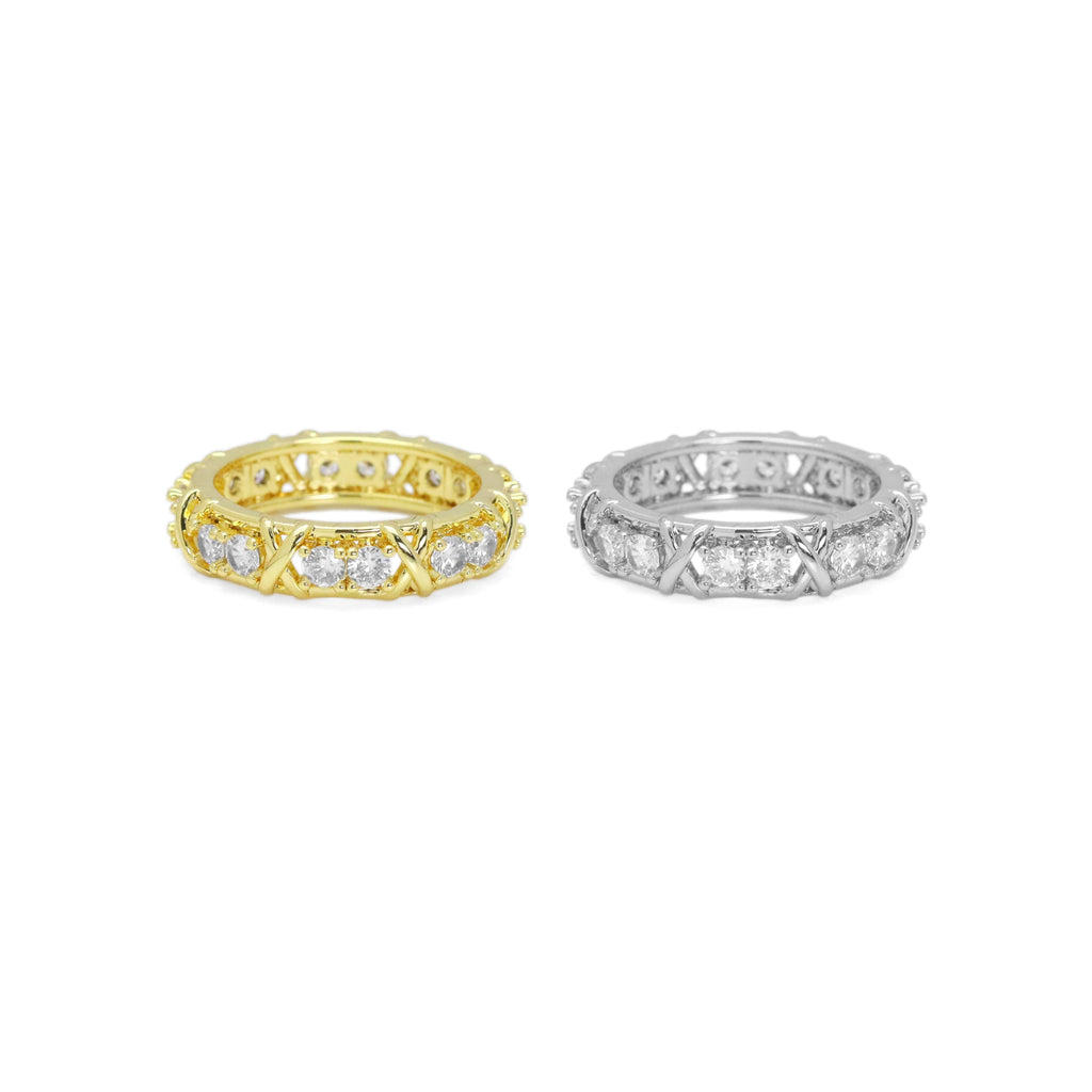 Gold Silver Clear CZ Cross Ring, Sku#LX440
