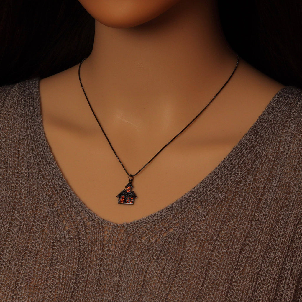Haunted House Necklace, Halloween Jewelry, Sku#EF592