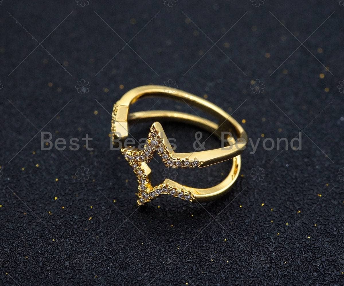 CZ Gold Star Ring,Sku#X179