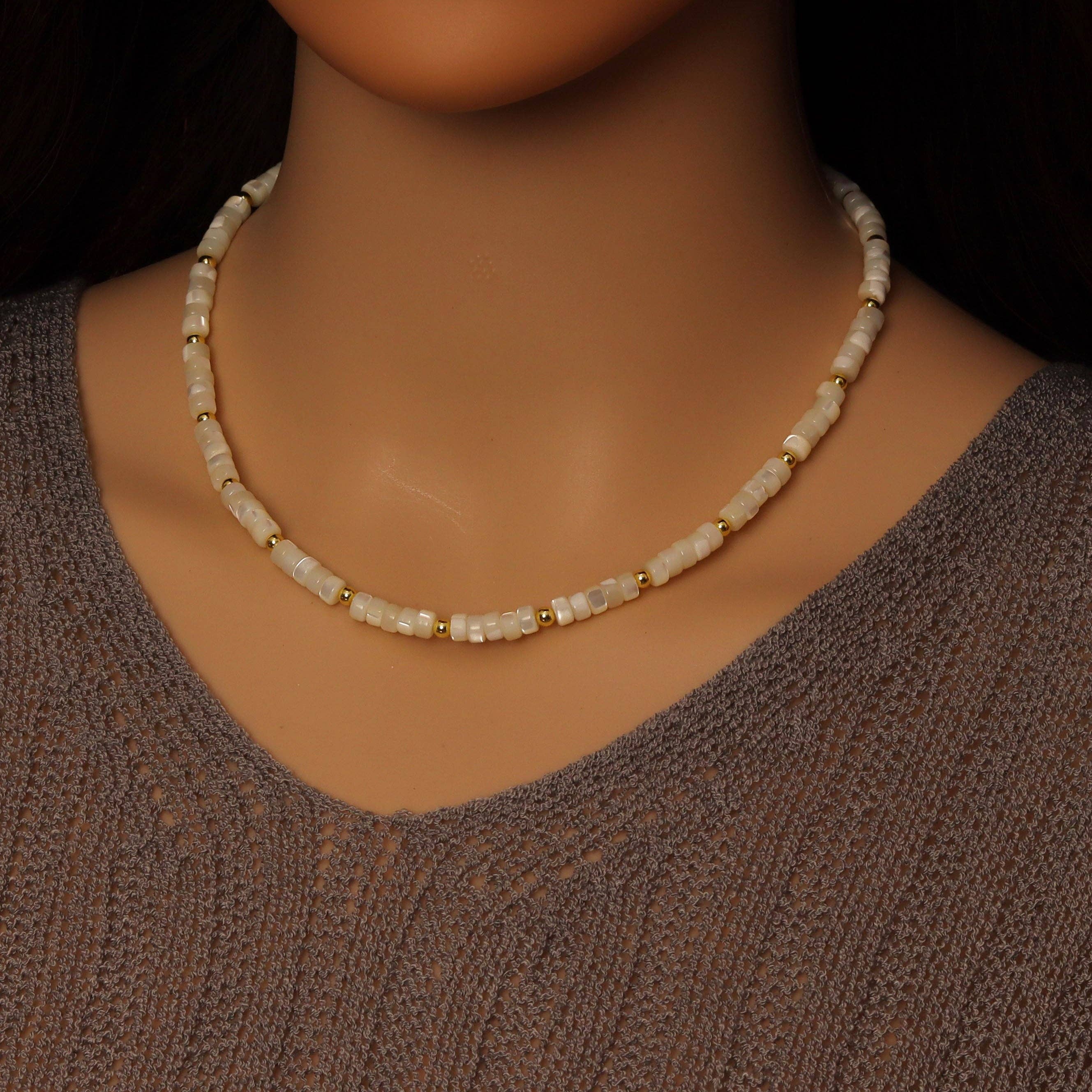 Heishi Pearl Necklace with Gold Ball spacer, sku#EF549
