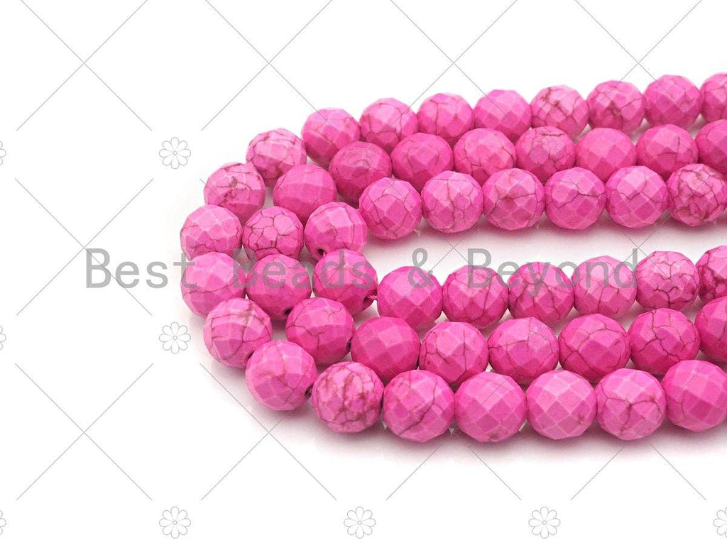 Faceted Dyed Pink Turquoise Beads, 6mm/8mm/10mm Faceted Turquoise Dyed Howlite Beads,  15.5" Full Strand, sku#UA156