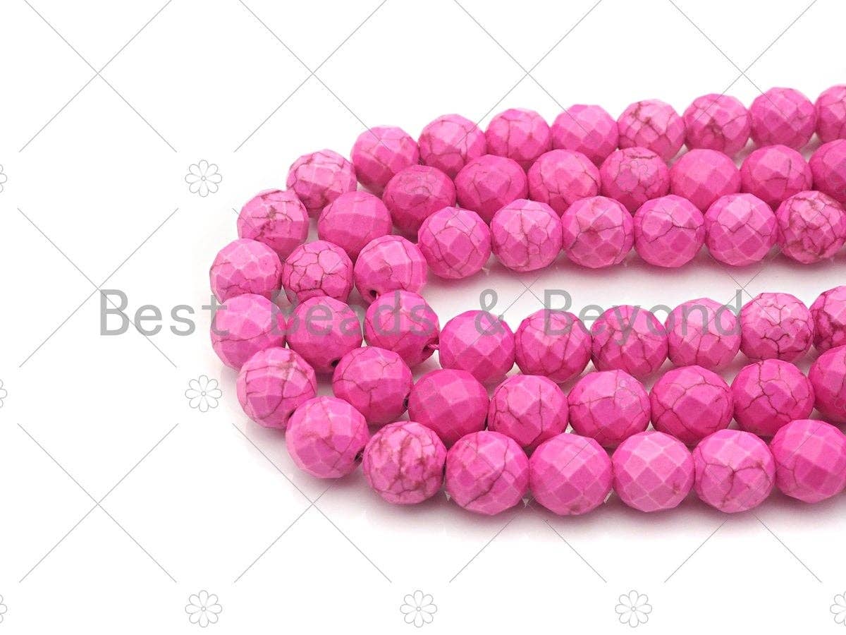 Faceted Dyed Pink Turquoise Beads, 6mm/8mm/10mm Faceted Turquoise Dyed Howlite Beads,  15.5" Full Strand, sku#UA156