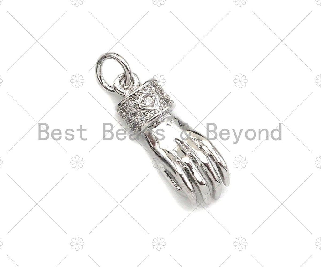 CZ Micro Pave Hand Shape Pendant/Charm,Cubic Zirconia Gold/Silver/Black Charm, Necklace Bracelet Charm Pendant, 6x18mm, Sku#L548