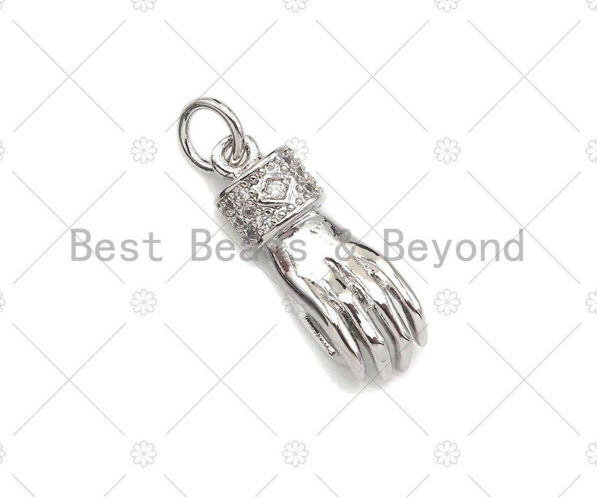CZ Micro Pave Hand Shape Pendant/Charm,Cubic Zirconia Gold/Silver/Black Charm, Necklace Bracelet Charm Pendant, 6x18mm, Sku#L548