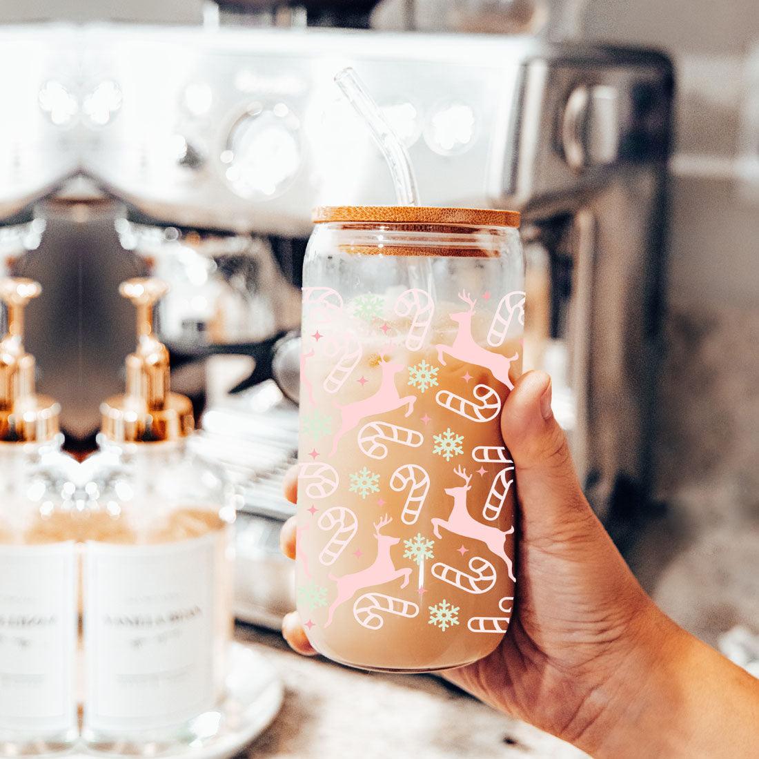 Festive 17oz Holiday Travel Mug Pastel Reindeer Snowflake Candy Cane Cup