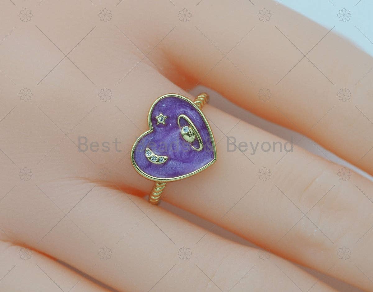 CZ Enamel Heart Adjustable Ring, Sku#JD21