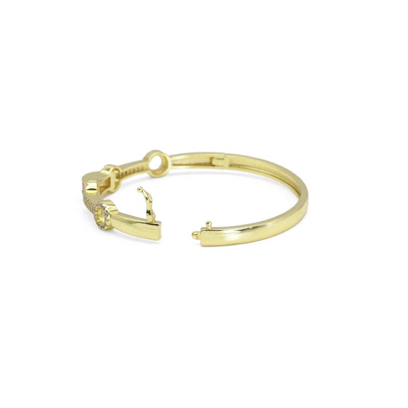 Gold Colorful Baguette CZ O T bar Bracelet, Sku#LX405