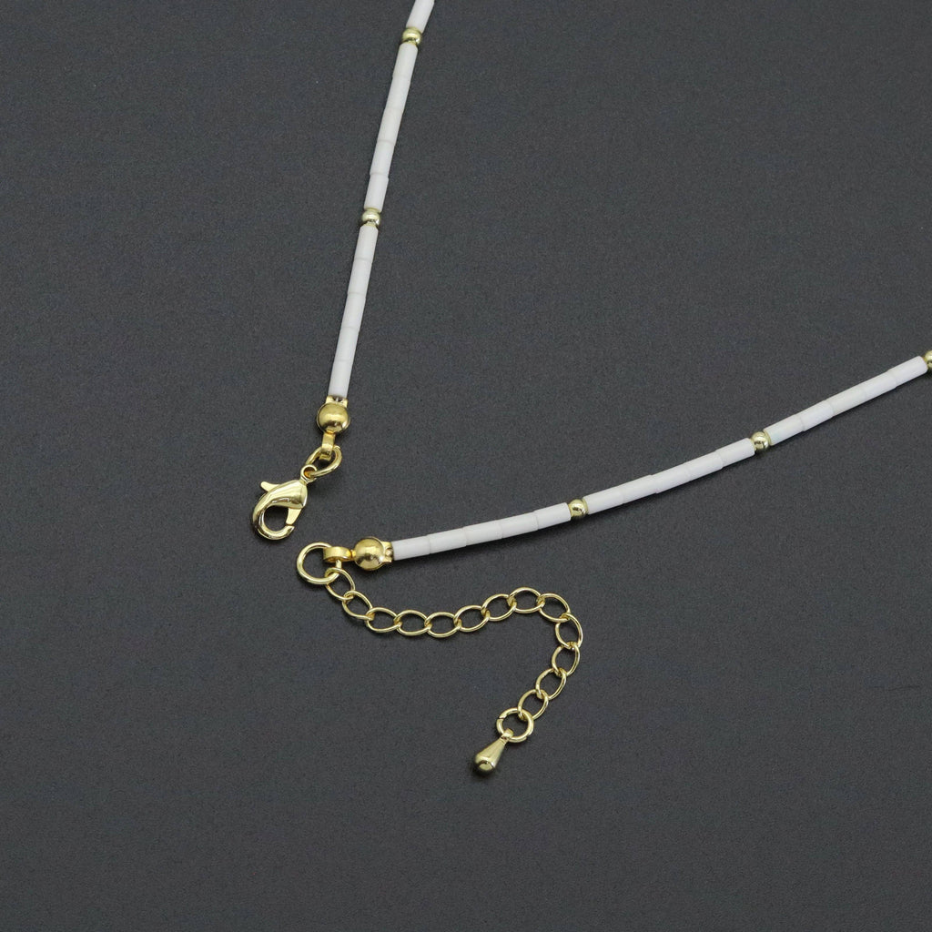 White Turquoise Thin tube with gold spacer necklace, sku#EF559