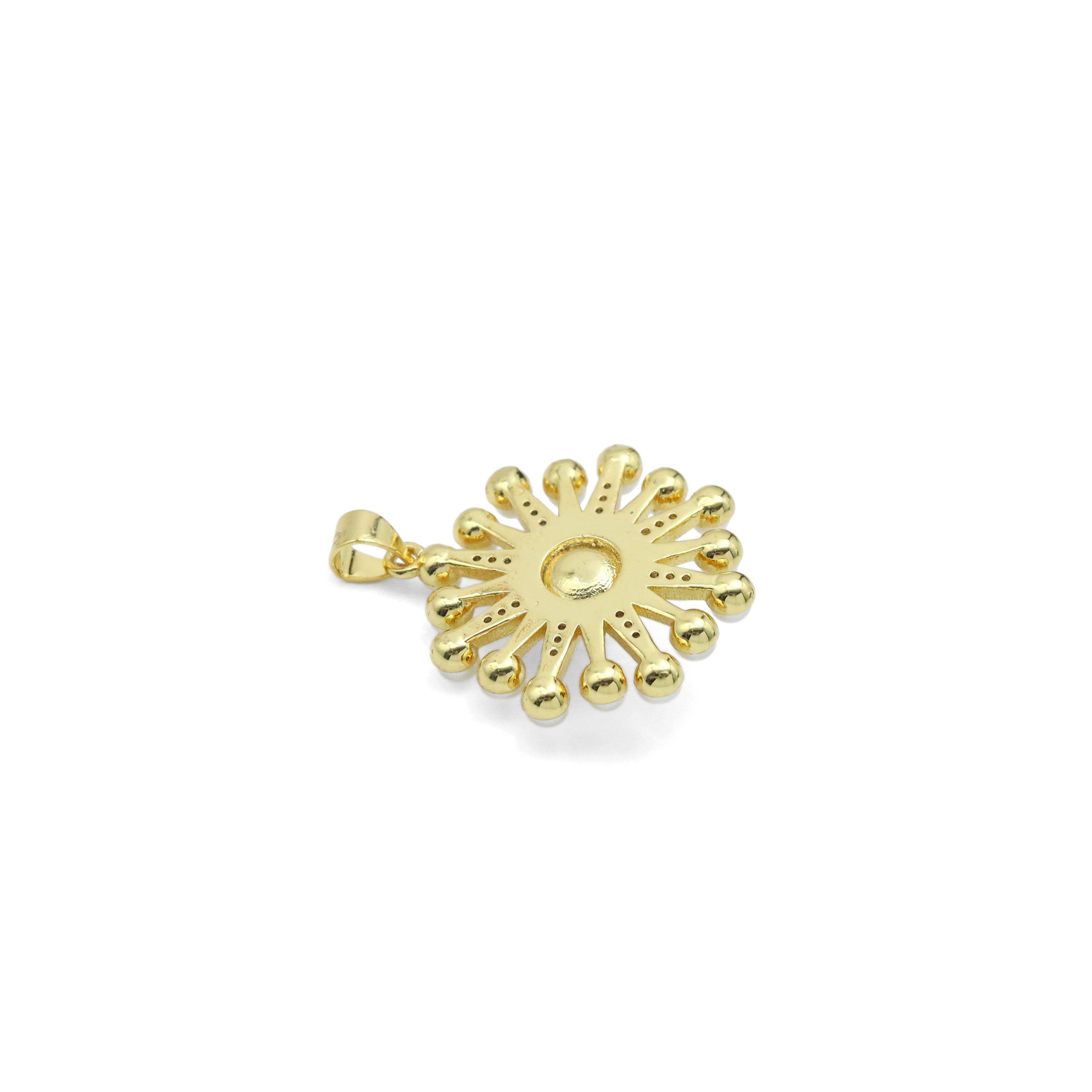 CZ Pave Gold White Pearl North Star Charm Pendant, Sku#LX627