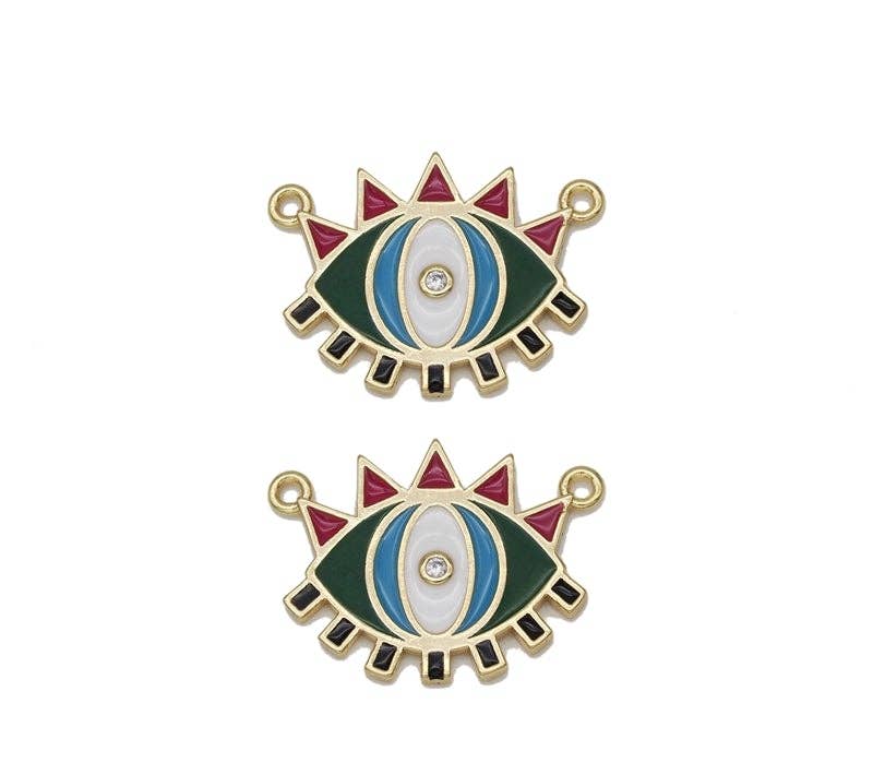 Gold CZ Enamel Evil Eye Charm, Sku#Z1464