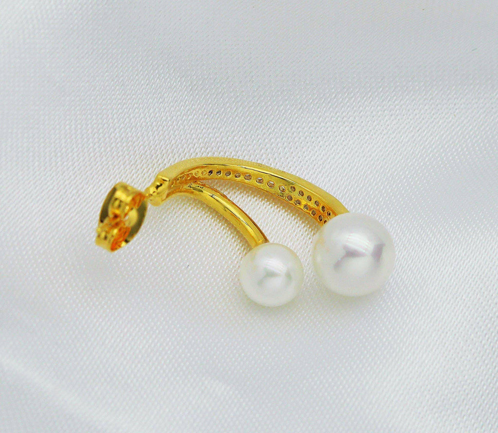 CZ Twin Pearl Stud Earrings, Sku#ZX81