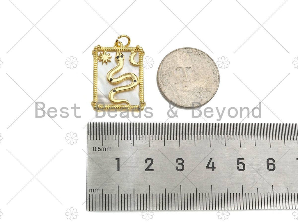 Gold Filled Hand Sun Heart Snake On MOP Rectangle Pendant, 18K Gold Filled Mother of Pearl Charm,Necklace Bracelet Charm,18x24mm,Sku#Z1339