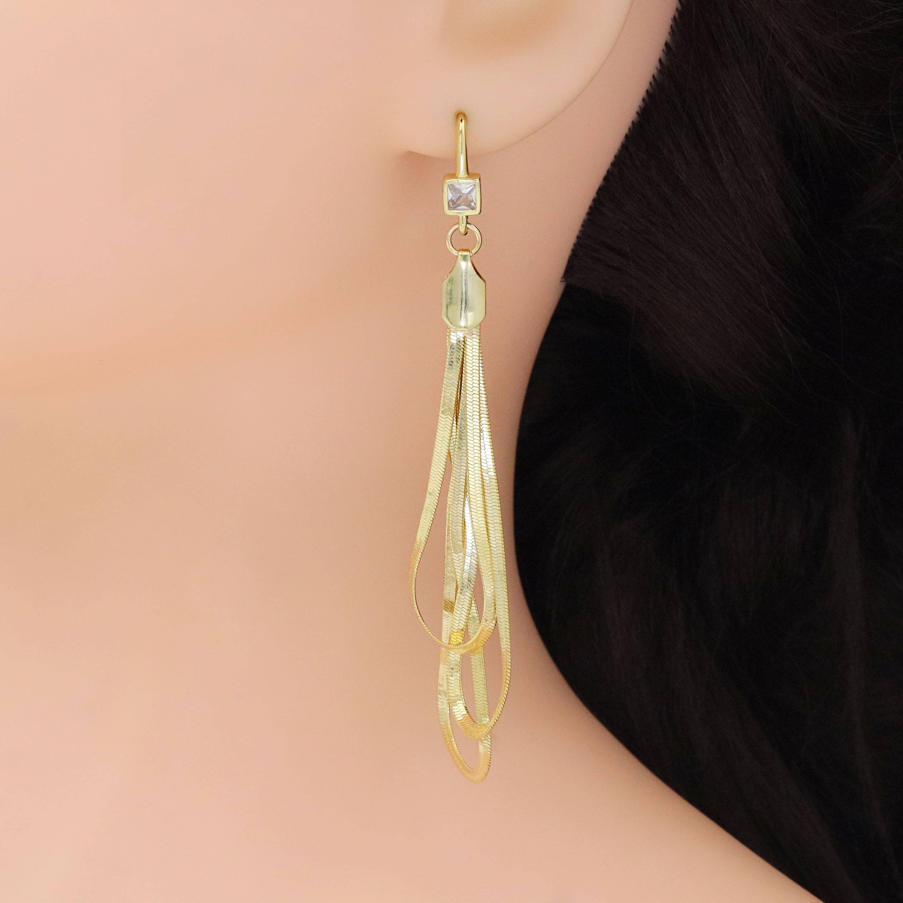 herringbone chain Long dangle Statement Earrings, Sku#EF533