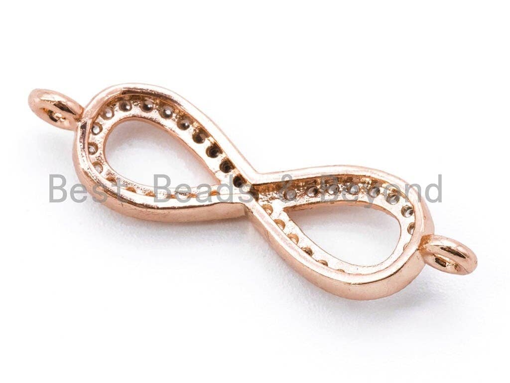 Clear CZ Micro Pave Gold Infinity Loop Link Connector, Cubic Zirconia Connector Charm for Jewelry Making, 27x7mm,sku#E124C