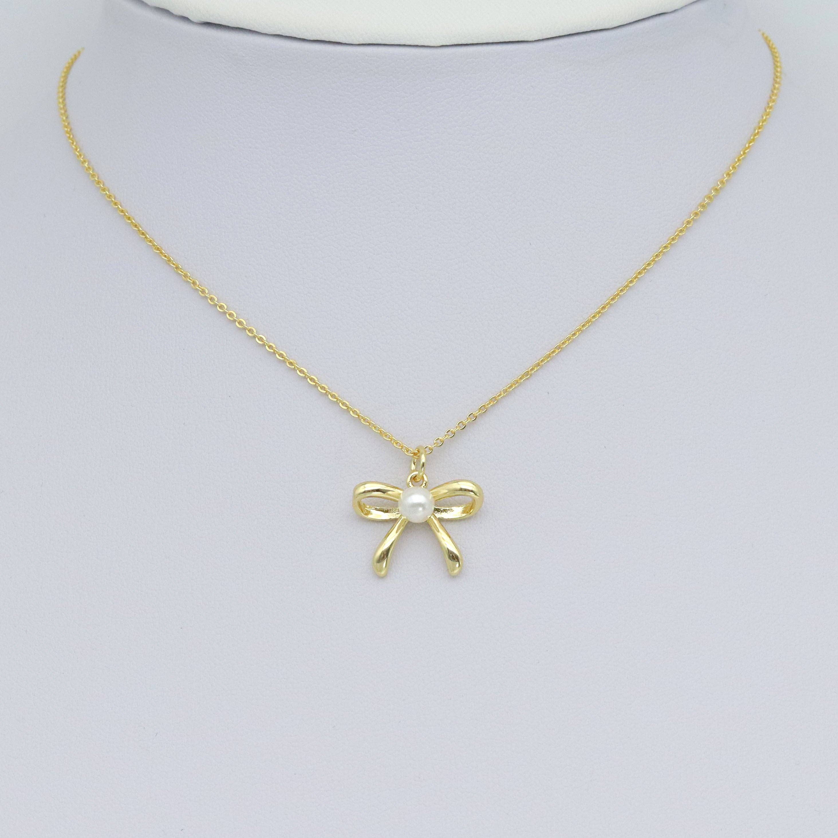 Gold Silver White Pearl Bowknot Charm Pendant, Sku#LK963