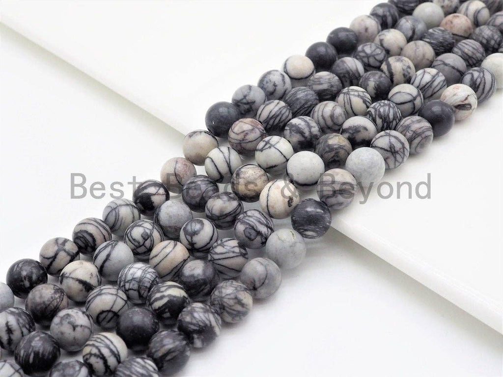 Quality Natural Web Jasper Smooth Round Beads, Black silk Gemstone Beads,15.5" Full Strand,SKU#U395