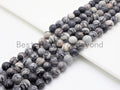 Quality Natural Web Jasper Smooth Round Beads, Black silk Gemstone Beads,15.5" Full Strand,SKU#U395