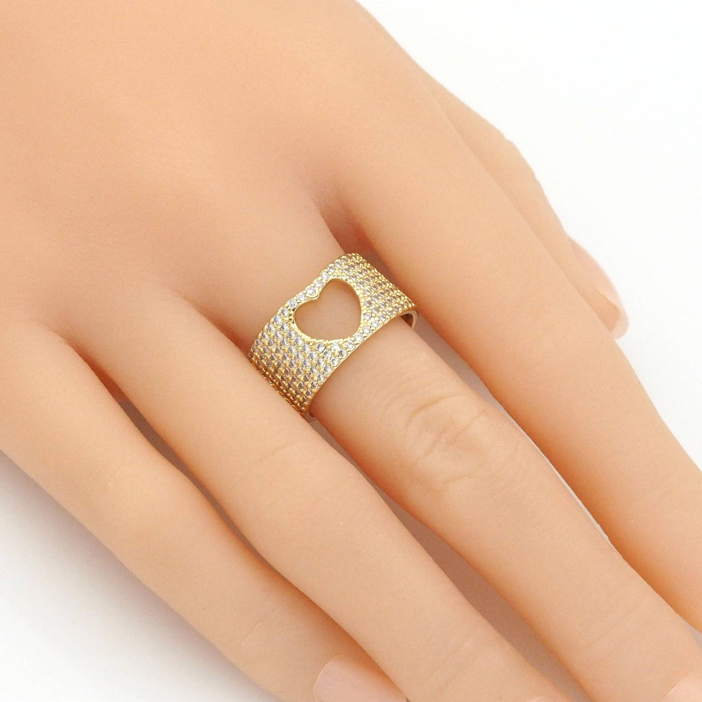 Gold Clear CZ Hollow Out Heart Adjustable Ring, Sku#Y790