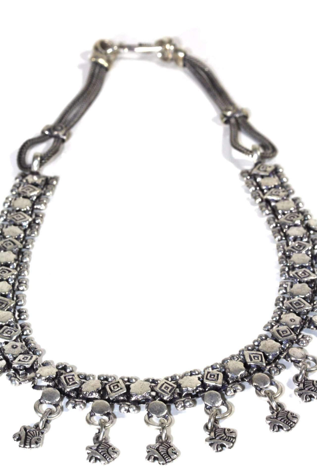 Fish Charm Choker Necklace Silver Boho Dangle Chain