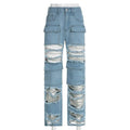 Flairé™ Jean déchiré taille haute femme – Jean en denim usé à ourlet brut