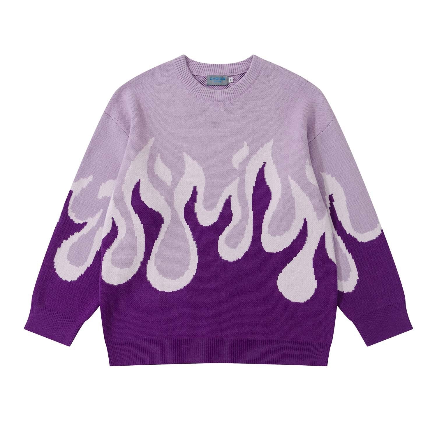 Flame Jacquard Loose Fit | Round Neck | Hip Hop | Sweater - # GIAA23510040