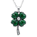 Four Leaf Clover Crystal Pendant Necklace Elegant Silver