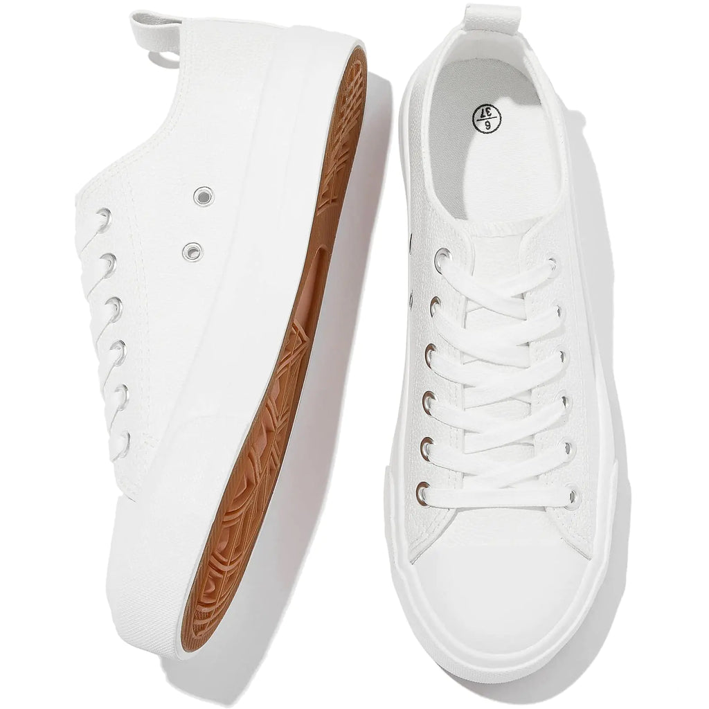 FRACORA Women's PU Leather Tennis Shoes Low Top lace up Casual Shoes Comfortable Fashion Sneaker 8 White - # GIAA73710002