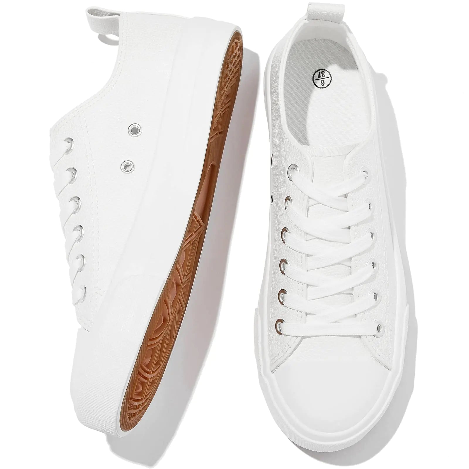 FRACORA Women's PU Leather Tennis Shoes Low Top lace up Casual Shoes Comfortable Fashion Sneaker 8 White - # GIAA73710002
