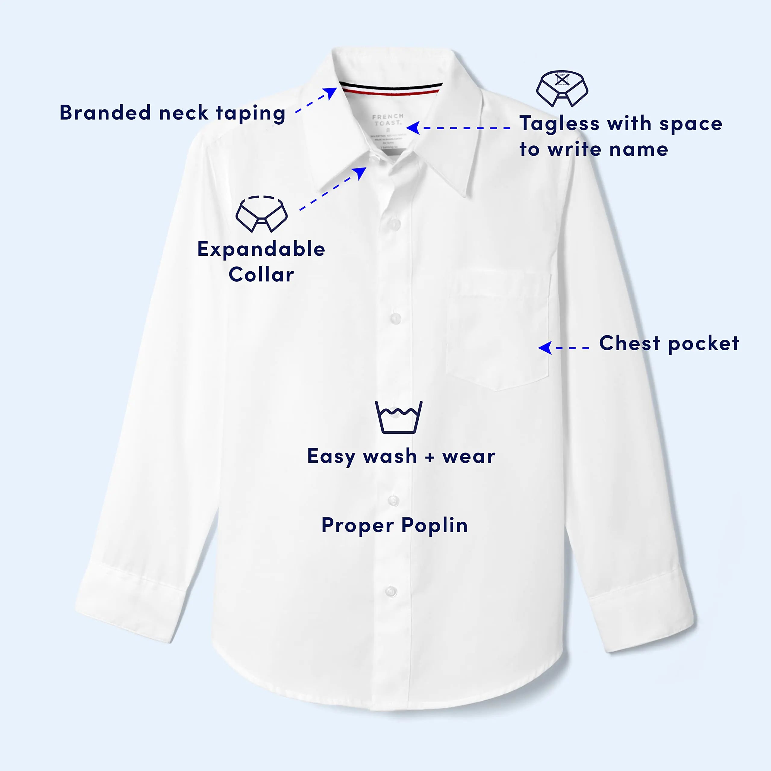 French Toast Boys' Expandable Collar Button Down Dress Shirt with Long Sleeves (Standard & Husky) 3T Light Blue - # BOAA11510004