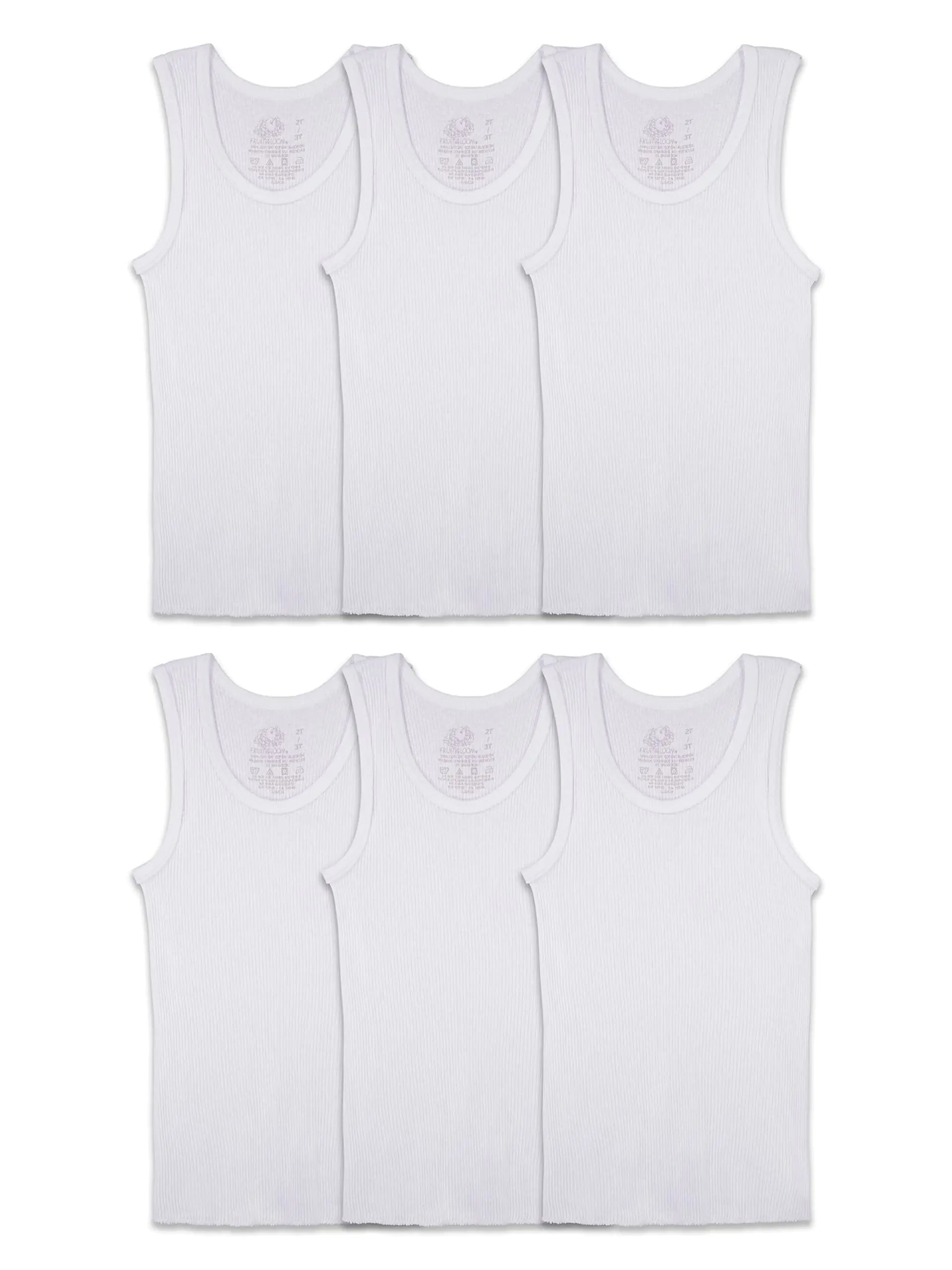 Fruit of the Loom Boys' Cotton White T Shirt 4-5T Tank - Toddler - 6 Pack - White - # BOAA11510012