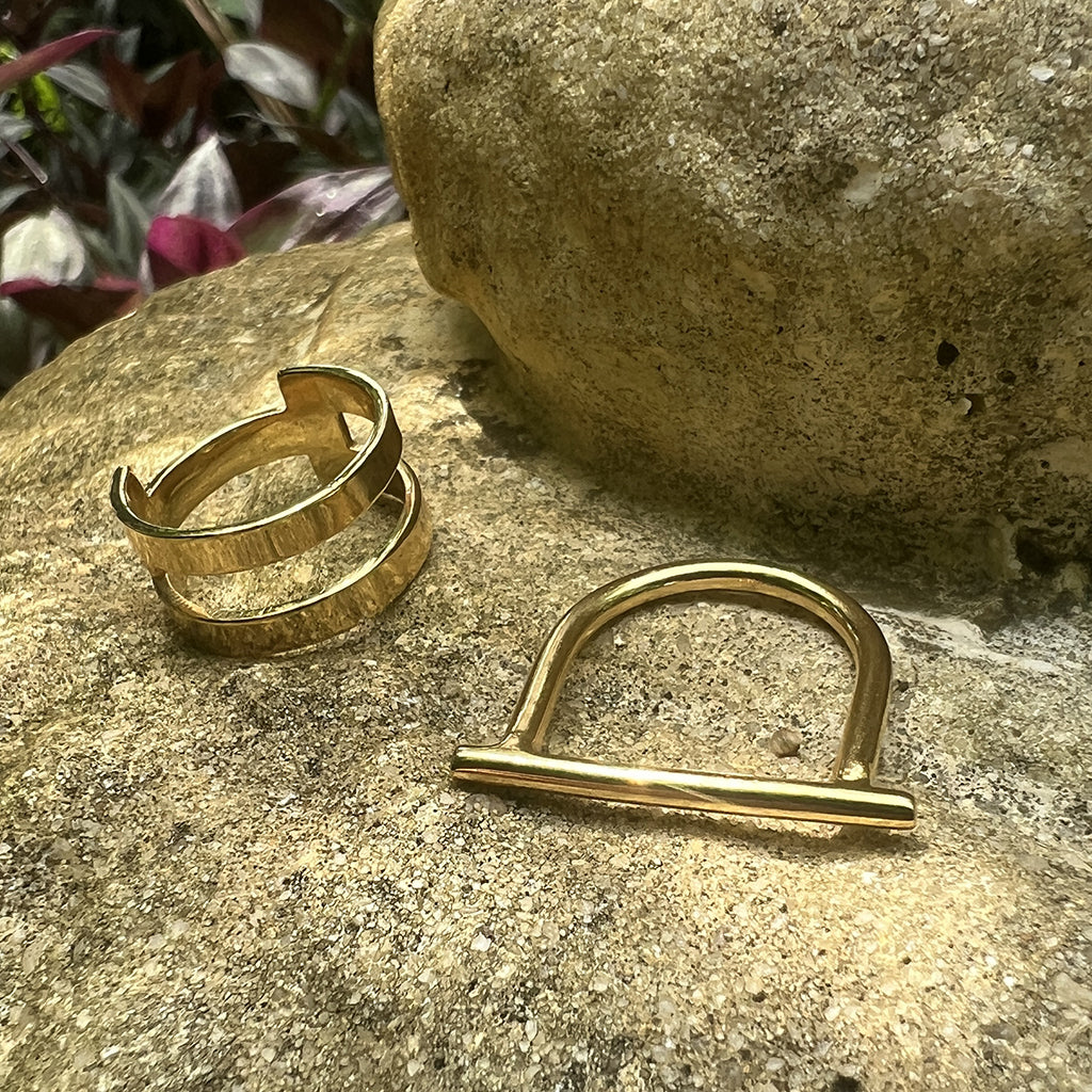 Geo Stripe Bombshell Ring Recycled Bullet Minimalist Handmade 3 Sizes