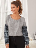 Girls Casual Loose Round Neck Long Sleeve Printed Sweater - # GIAA23510036