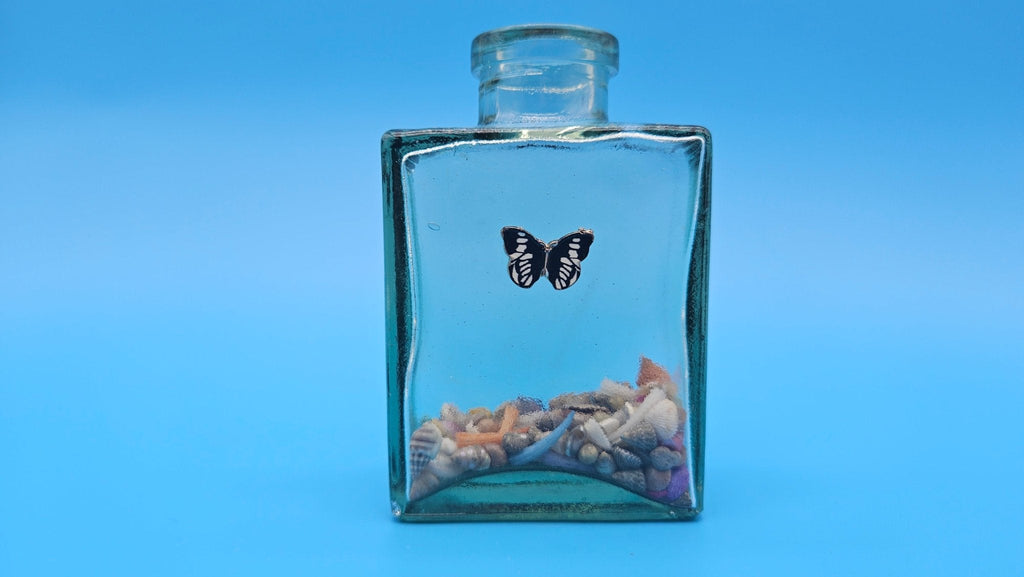 Glass Bottle with Butterfly – Coastal Home Decor Shell Accent