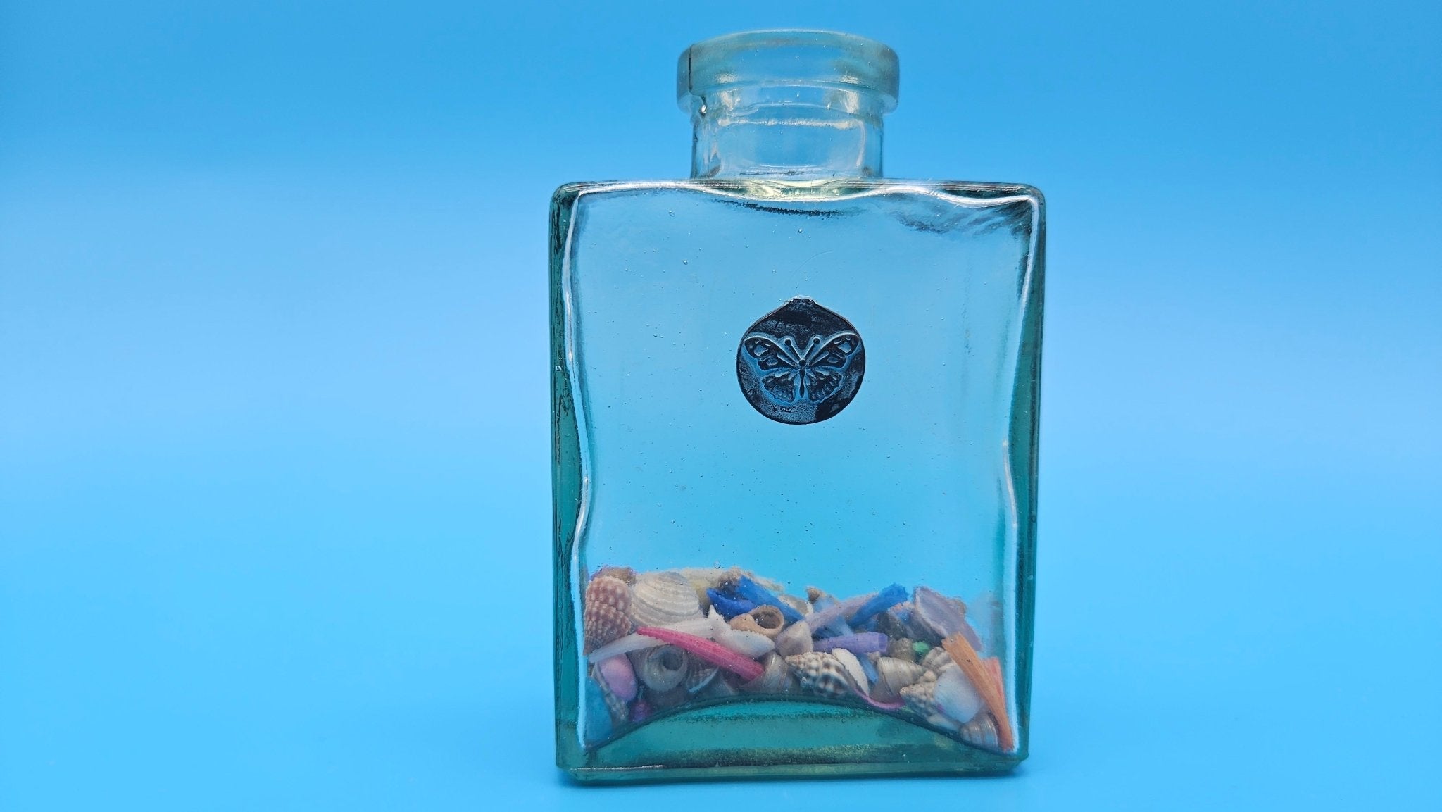 Glass Bottle with Butterfly – Coastal Home Decor Shell Accent